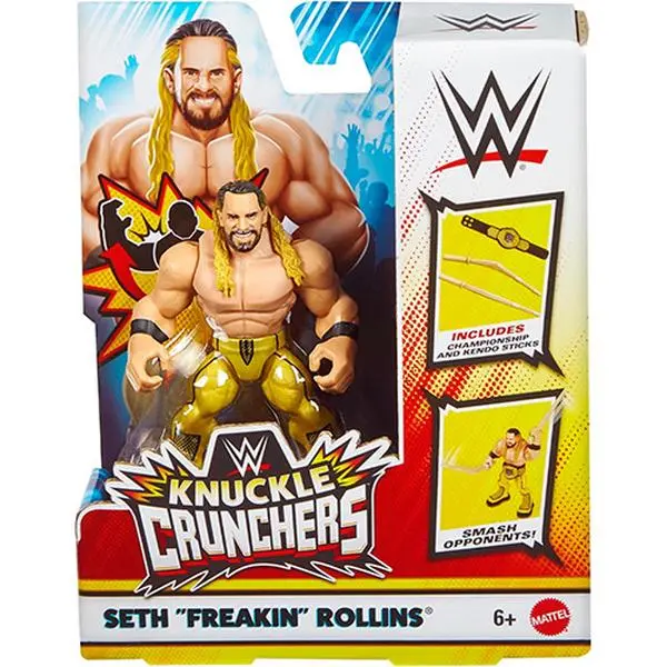 Mattel WWE Knuckle Crunchers - SETH 'FREAKIN' ROLLINS w/ Belt and Kendo Sticks [3 inch]