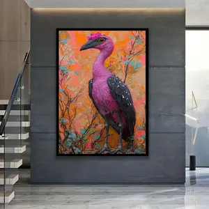 [Sale off up to 40%] [Frame Canvas] Pink Bird Canvas; Whimsical Crowned Bird - Bright Floral Design, Durable Kiln-Dried Frame, Ready to Hang Wall Art