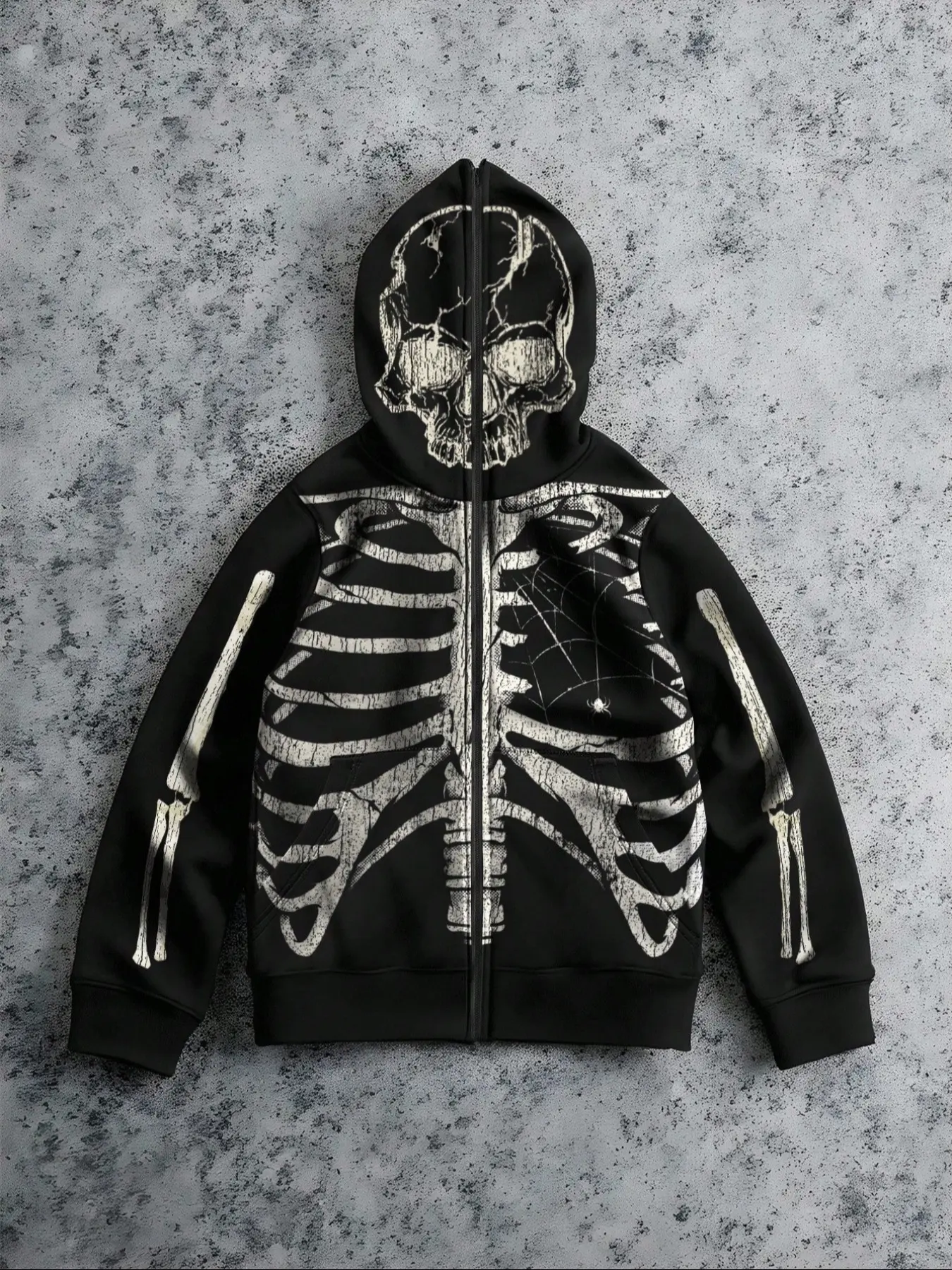 Men's Full Zip Fleece Hoodie, Winter Comfortable Sportswear, Day of the Dead and Halloween Skull Print Long Sleeve Hooded Jacket for Fall & Winter Outdoor Wear