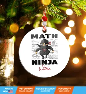 Personalized Ornament, Customize Name Math Ninja Ornament, Design Gift for Maths Lover Family Teenager, Mathematics Ornament for Tree Decor, Home Decorations On Christmas New Year Day