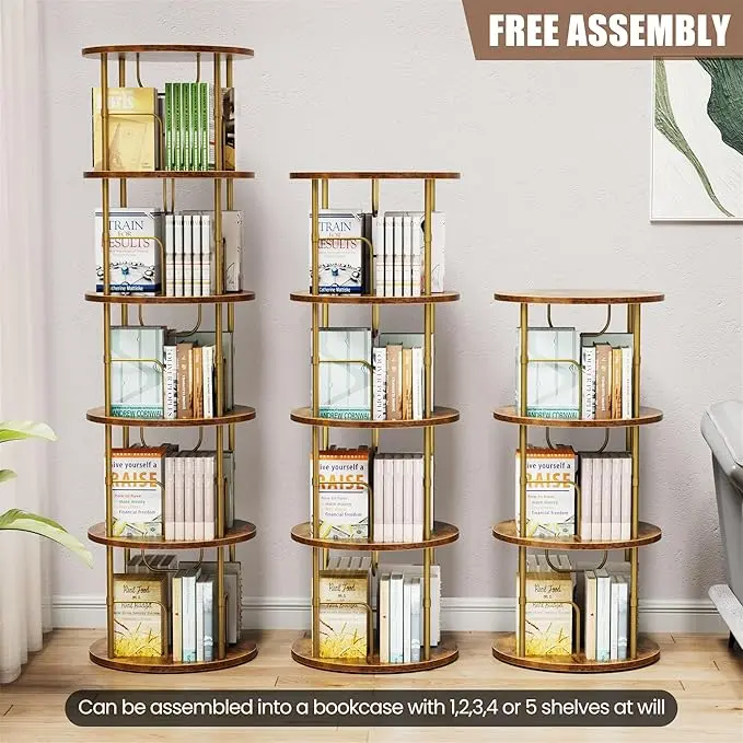 Modern Round 360° Rotating Adjustable Tier Book Shelf - Heavy Duty Rack, Home Office Furniture, 130-Book Capacity, 200LBS/Shelf Storage for Home Library, Playroom