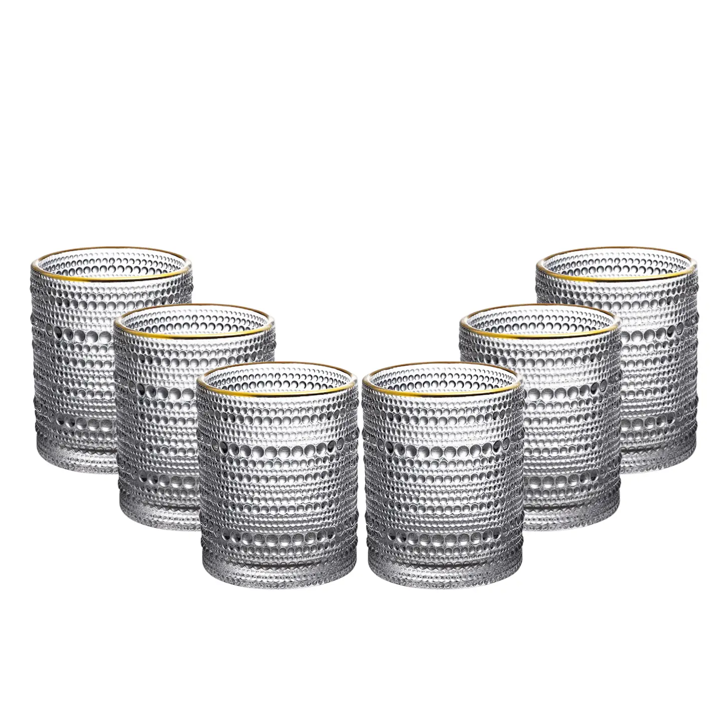 Vintage Thick Drinking Glasses Set of 6, 12 oz Cocktail Glasses,Highball Glasses, Embossed Glass Cups, Clear Water Tumbler, Glassware for Beer, Juice,