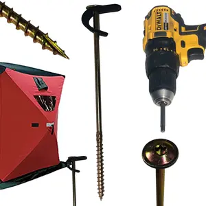 Keyfit Tools Power Anchor (4 Pack) Self Drilling Stakes for Pop-Up Portable Ice Fishing Shelter House Self Drilling Stake Anchor