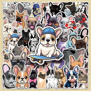 Cute French Bulldog Pattern Sticker, 50pcs/set Cartoon Dog Decorative Sticker, DIY Decals for Water Bottle, Laptop, Phone Case, Scrapbooking, Journal Making