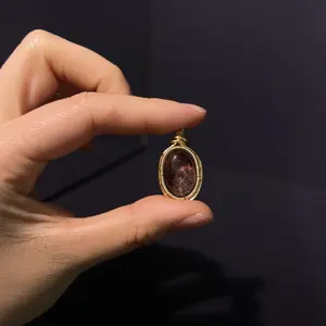 Phantom Quartz Cabochon Copper Wire-Wrapped Pendant