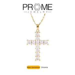 (CN029)Cross Pendant Necklace Cubic Zircon 5A Zircon Sparkling Large Zircon Classic Elegant Design Hypoallergenic Ideal for Women's Birthday and Holiday Gifts