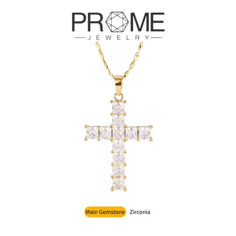 (CN029) Women's Cross Pendant Religious Jewelry - 5A Cubic Zircon, Copper Base, Unisex Fit, Classic Elegance Every Day, Hypoallergenic, Adults' Casual Wear, Ideal for Birthday, Holiday, Anniversary Gifts with Box