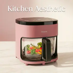 VEXON Aesthetic Pink Glass Air Fryer 4.5QT – 6-in-1 Digital Air Fryer with Viewing Window, 97% Less Oil, Quiet & Easy Clean, A Perfect Gift for your girl