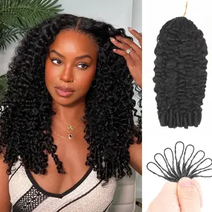 Bangjazz Hair Burmese Curly Crochet Human Hair Pre-Separated Feather Crochet Real Human Hair Invisible Miracle Knots Hair Crochet Hair Extensions Natural Black