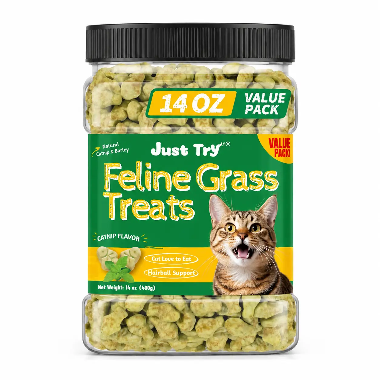 JUST TRY Feline Grass Treats Salmon Flavor Cat Grass for Hairball Control, Digestive Health Support Healthy Cat Training Treats for Indoor Cats 14.1 OZ #sohochic
