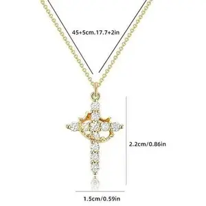 Women's Upgraded Crown Cross Necklace - Non-Tarnish Gold-Plated Rhinestone Cross Drop Necklace, Religious-Themed Faith Jewelry, Christian Easter Gift, Necklaces For Women, Cross Drop Necklaces