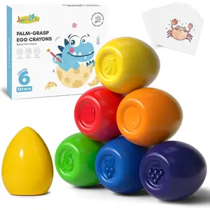 6 Colors Egg Crayons for Toddlers 1-3, Palm Grasp Non Toxic Jumbo Washable Crayons for Kids, Fat Brain Toys for Preschool Art Supplies and Perfect Easter Gifts for Boys and Girls