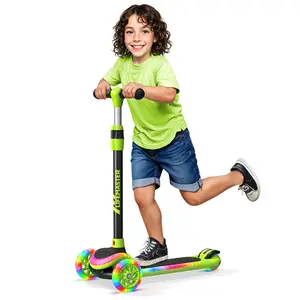 3-Wheel Kids Scooter with Multi-Color Lights on Deck & Wheels – 5-Height Adjustable Handlebar, Wide Anti-Slip Deck, Child Safety Certified, Boys & Girls Ages 3+ Supports Up to 150 lbs