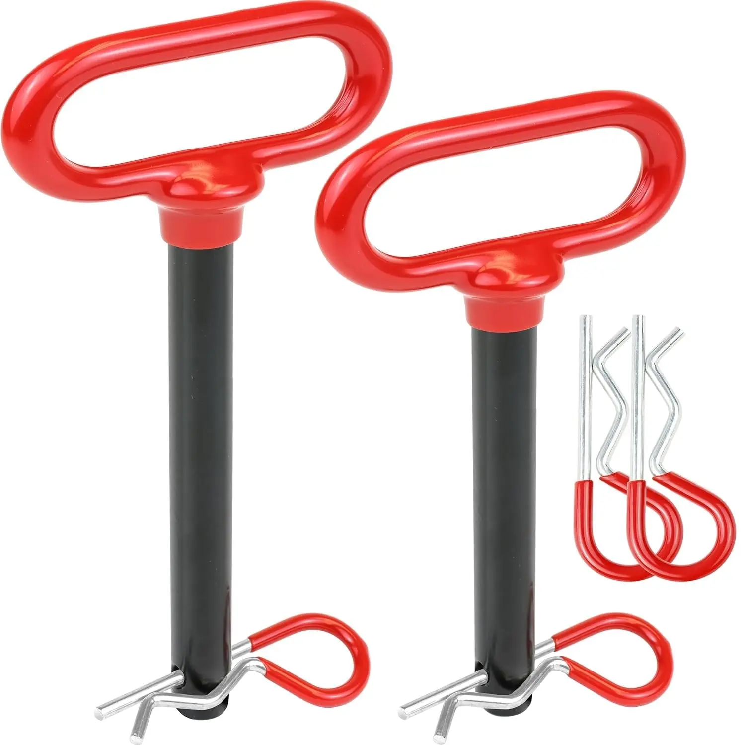 WELLMAX U-Shaped Hook 2-Piece Trailer Hitch Pin Set - 5/8" Diam, 4" & 5.5" Shanks, 4 Clips, Rubber-Coated Vinyl Grip, Zinc-Plated, 2" Receiver Compatible Fastener