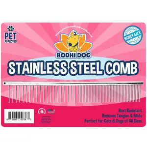 Stainless Steel Comb - Rust Resistant, Detangler Grooming Brush for Dogs & Cats, Removes Knots, Tangles, Matted Fur & Knotted Hair Removal from Bodhi Dog
