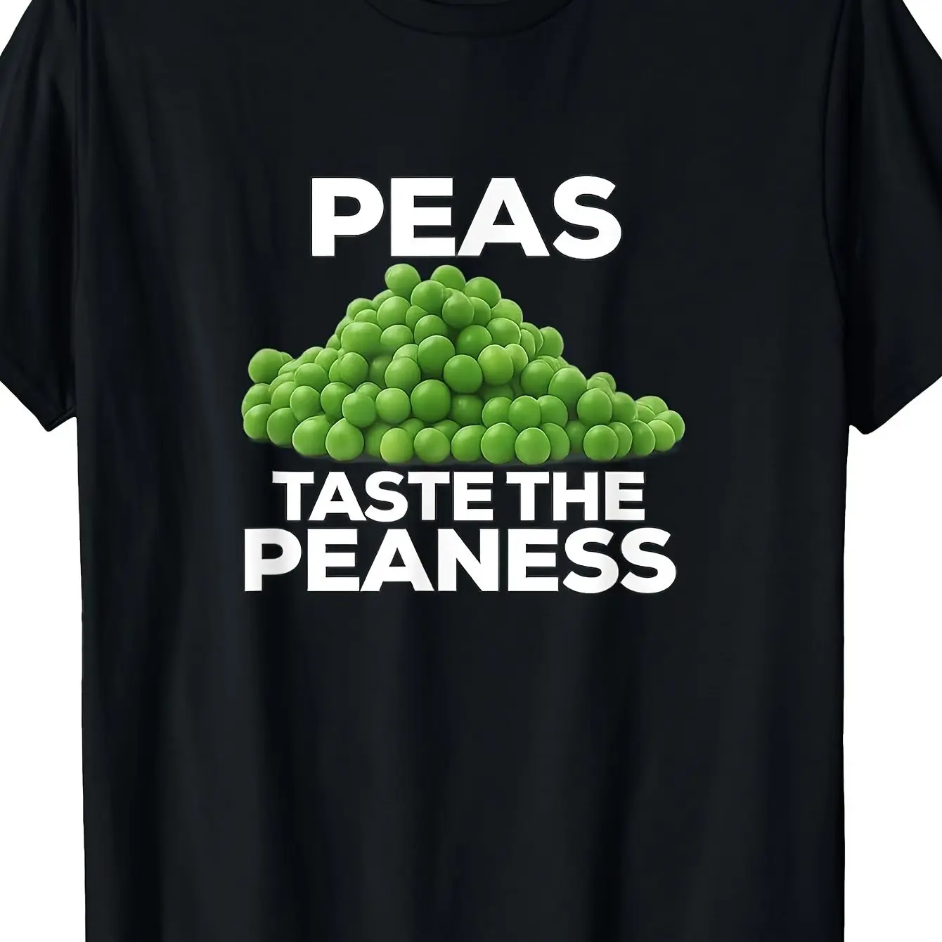 Men's Pea Pattern Food Print T-Shirt - Funny "Taste The Peaness" Graphic, Short Sleeve Crew Neck, Machine Washable Casual Wear for Food Lovers, Vegetable Humor, One Size