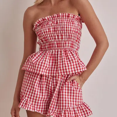 Red Plaid Shorts Outfits TikTok Shop