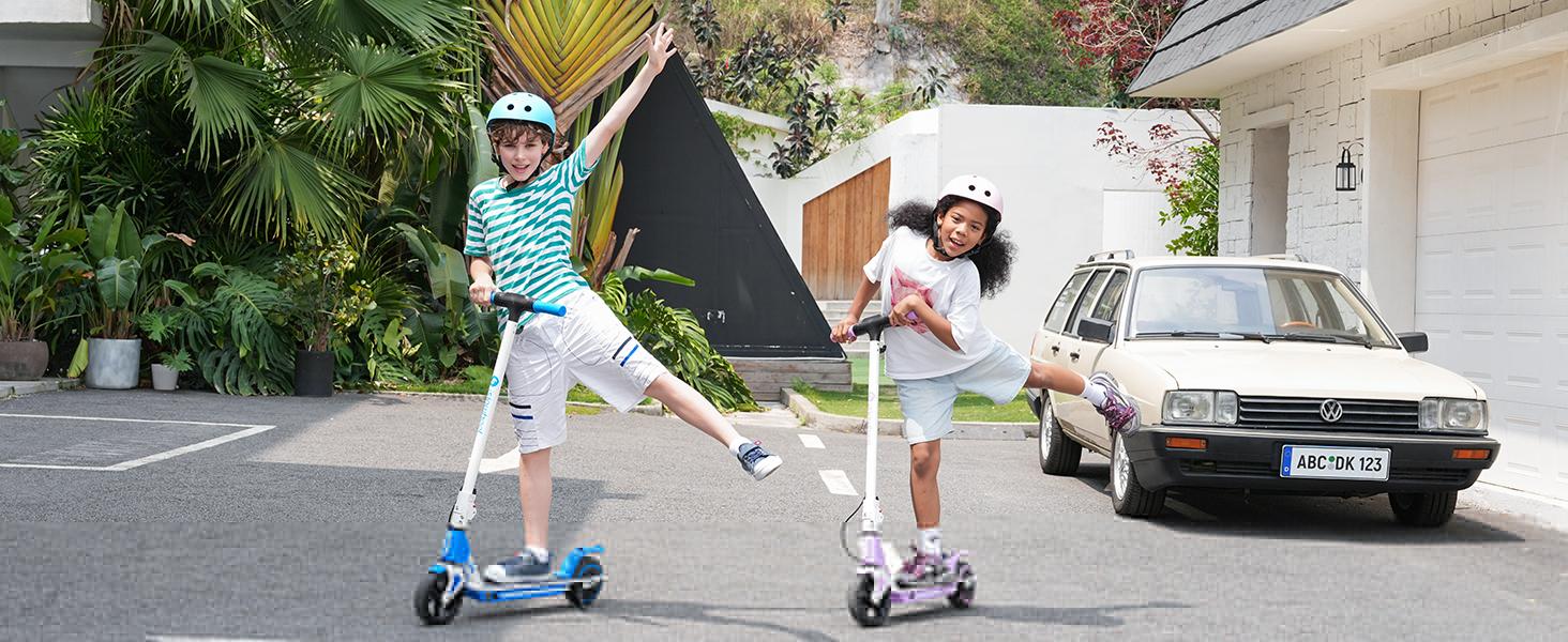 【Kids Love It!】S4 Foldable Electric Scooter with LED Display, 6" Solid Tires, 200W Motor, 3 Speeds (5/8/12 Mph), 154lbs Max Load, Colorful Lights, Electric Scooter for Kids Ages 6-14, Great Gift for Boy Girl