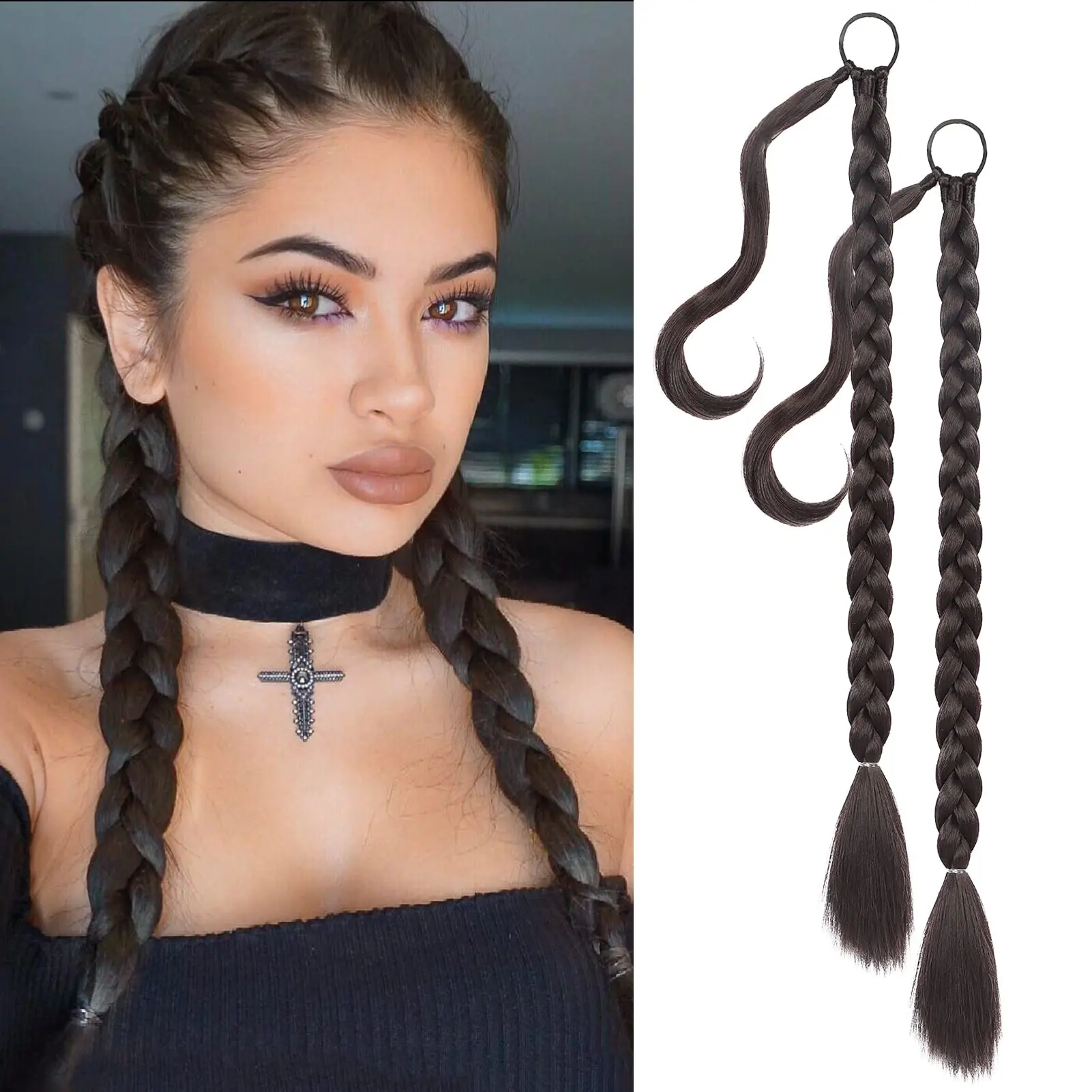 HMD Ponytail Extension, 32 Inch Long Straight Synthetic Hairpieces for Women, Natural-Looking 2-Piece DIY Braidable Wrap-Around Set, 180g, 32 Inch Hair, Enhance Hairstyle