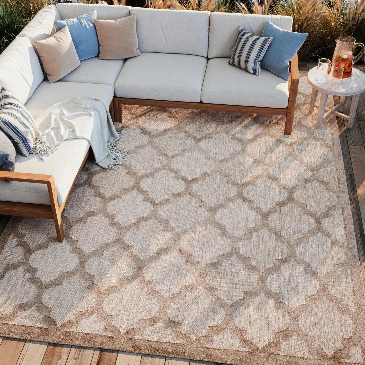 Nourison Trellis Indoor Outdoor Low Pile Rug - Decorative Modern Geometric Floormat for House Decor, Patio, Porch, Decorative Modern Rug