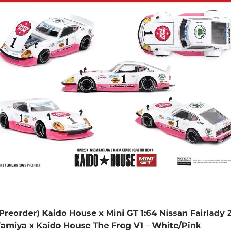Kaido House x Mini GT 1:64 Nissan Fairlady Z Tamiya x Kaido House The Frog V1 - White/Pink