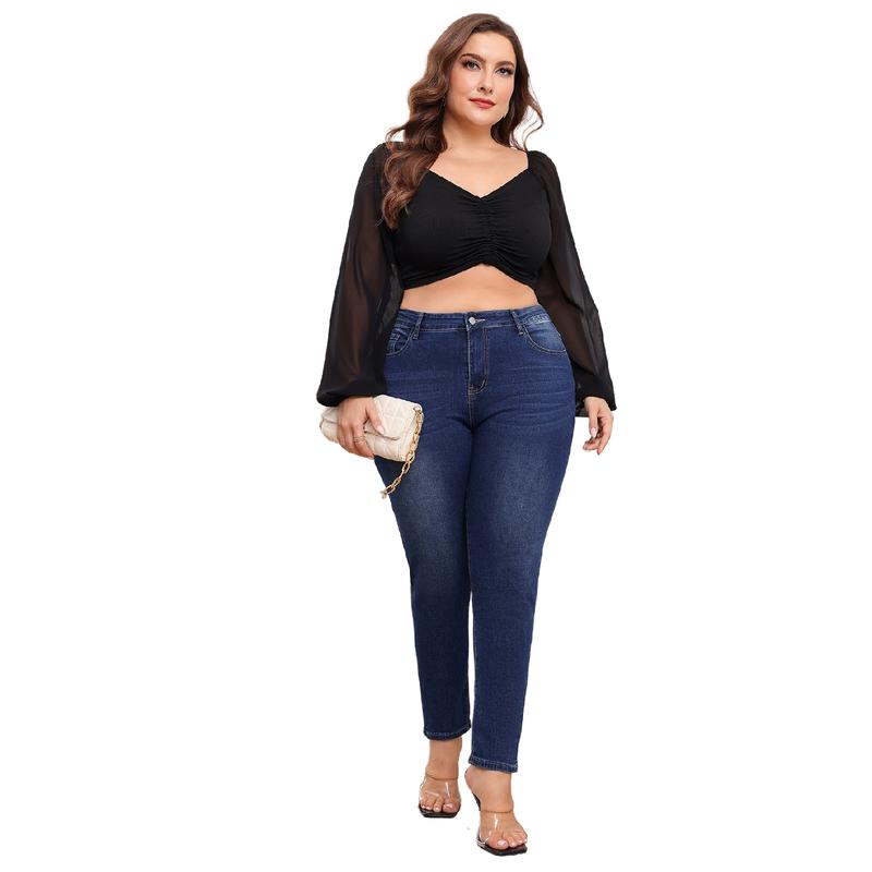 Women's Plus Size Stretchy Skinny Jeans, Ripped Distressed Denim, Basic Style Ankle-Length Denim Pants