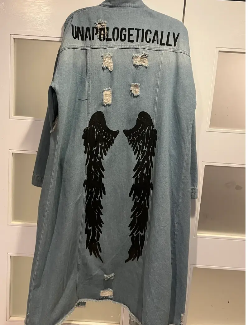 Hand Painted Denim Legacy Collection TRENCH COAT UNAPOLOGETICALLY  Ⓡ