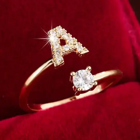 Gold Initial Rings for Women Non Tarnish Dainty 14k Gold Plated Stackable Rings for Women Trendy Adjustable Capital Letter Cubic Zirconia Thumb Pinky Ring Unique Cute Open Birthday Gift Jewelry Cz Ring Beautiful Rings