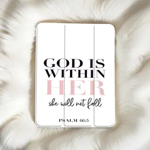 This minimalist pink Psalm 46:5 case features an adjustable stand and pencil holder, and is made of foldable, non-slip TPU material. It's suitable for Samsung, iPad mini, iPad Air, iPad Pro/iPad 10th and 11th generation iPads.