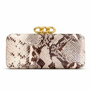Snakeskin Print Clutch Purse, Women's Hard Shell Evening Bag with Gold Chain Clasp, Elegant Party Handbag for Wedding Prom Cocktail Night Out