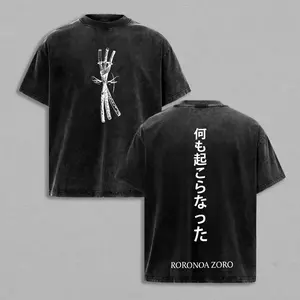 Distressed Vintage Faded Zoro Three Swords One Piece Graphic Tee Unisex Oversized Relax Fit Breathable Cotton Manga Merch Gothic Street Top for Outdoor Hiking Gym Gathering Everyday Casual Otaku Holiday Gift