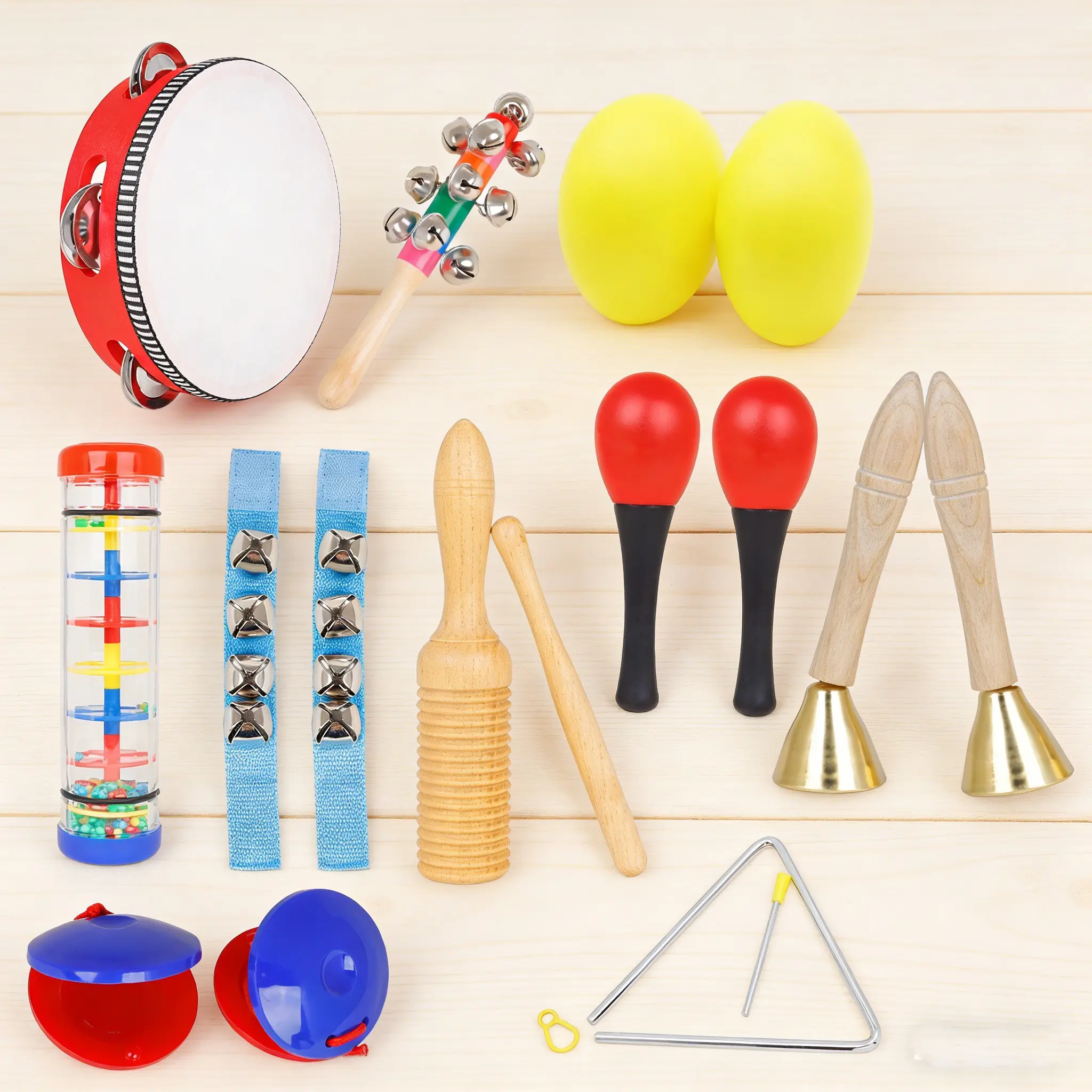 Orff Percussion Instrument 10pcs Set, 6 Inch Tambourine, Rain Stick, Egg Shakers, Kids Musical Educational Toys