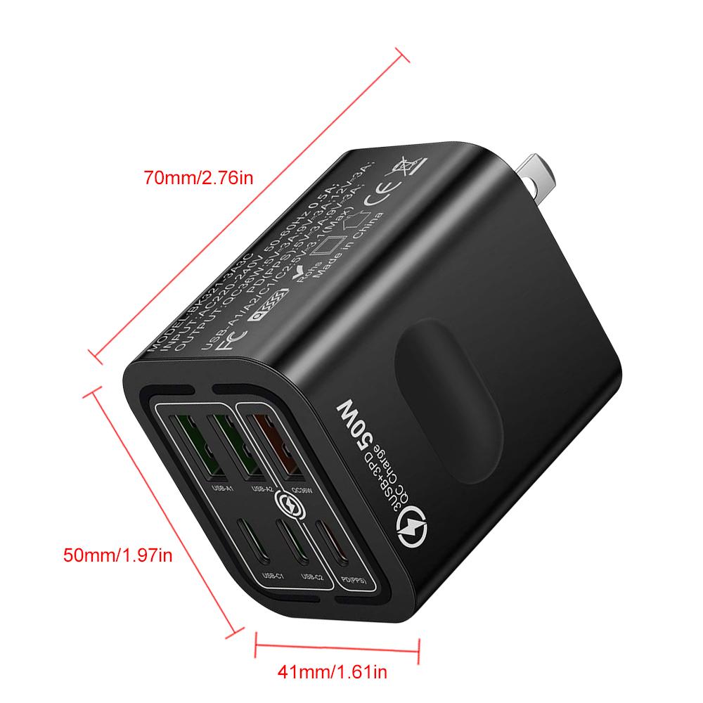 KAXOE 2pcs 50W 3 Type-C + 3 USB 6 Ports Mobile Phone Fast Charging Adapter USB Type C QC 3.0 Qiuck Charge Adapter Travel Charger Wall Charger for iPhone 17 Pro Max 16 15 14 13 12 for Samsung KAXOE 2pcs 50W 3 Type-C + 3 USB 6 Ports Mobile Phone Fast Charging Adapter USB Type C QC 3.0 Qiuck Charge Adapter Travel Charger Wall Charger for iPhone 17 Pro Max 16 15 14 13 12 for Samsung