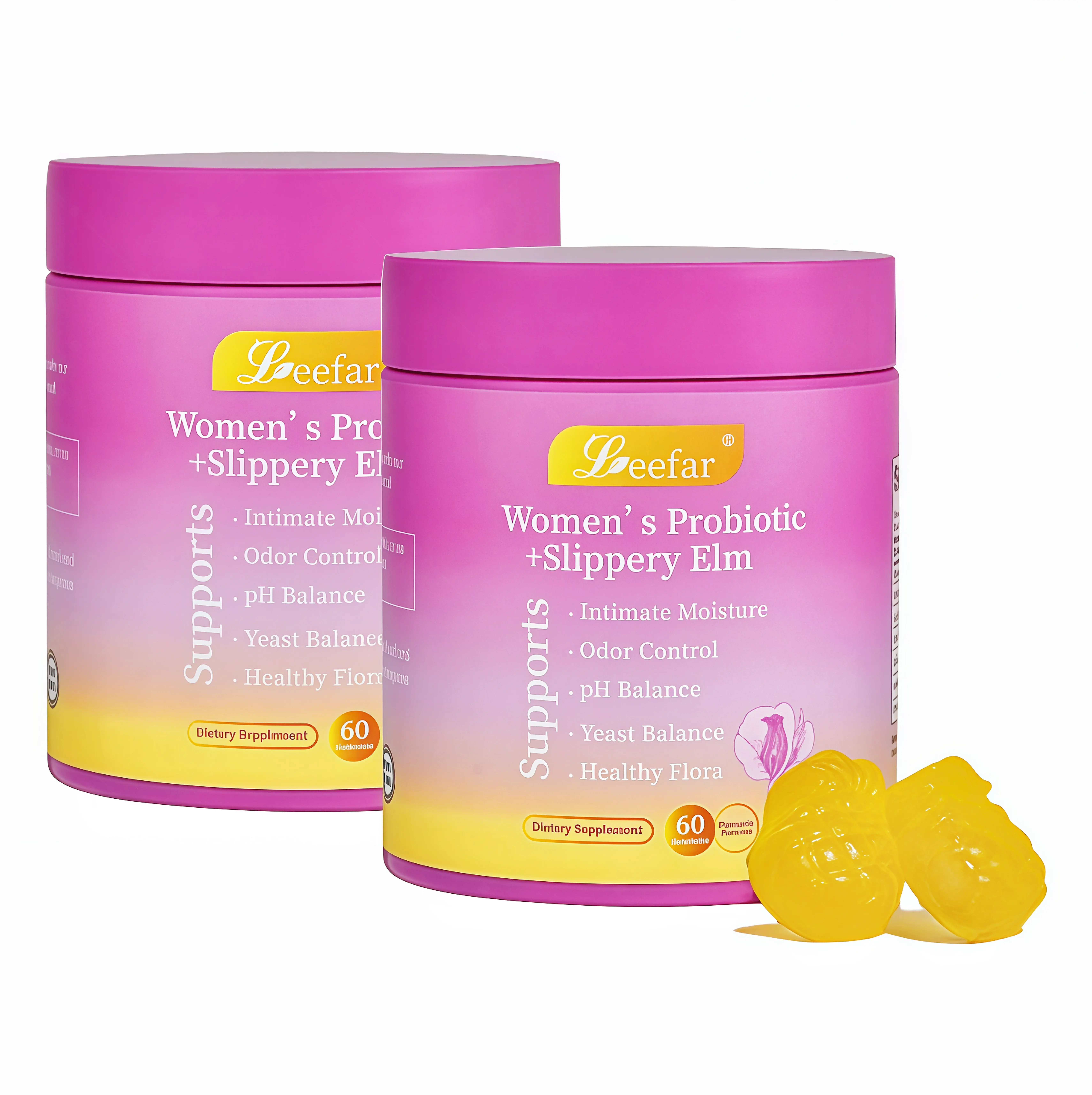 2 Piece LEEFAR Her Probiotics Gummies LA - All in One Solution with Slippery Elm and Prebiotics & Lactobacillus Probiotic Blend for Women's pH Balance and Dryness Hawaiian Pineapple Gummies Dietary Supplement