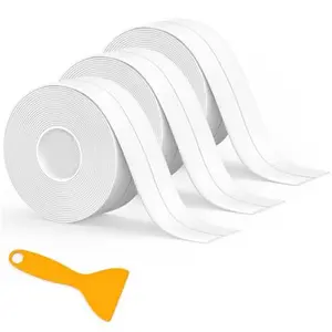Caulk Tape Waterproof Self Adhesive, 3 Rolls Toilet Caulk Sealing Strip, Bathtub Caulking Sealant Tape for Kitchen, Bathroom, Countertop, Sink, Floor Wall Edge Protector(1.5" x 10.5Ft)