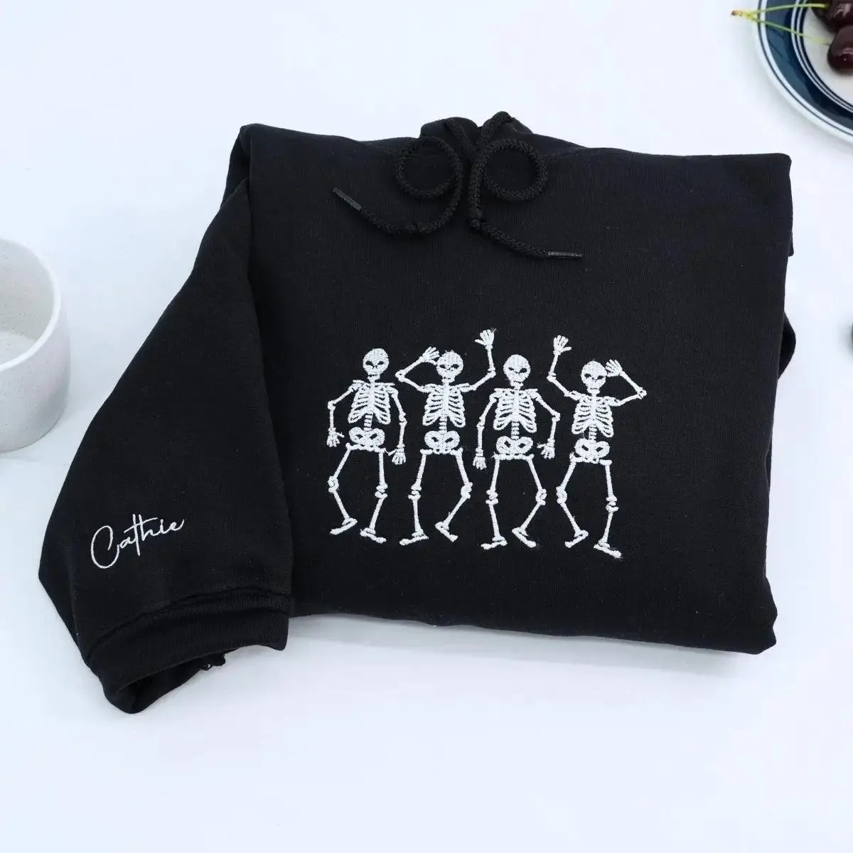 [Made in US] Embroidered Dancing Skeletons Sweatshirt