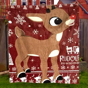 Rudolph the Red-Nosed Reindeer Flannel Throw Blanket, Digital Print, Christmas Deer Design, Contemporary Style, Animal Theme, Small Throw, Nap Blanket, Home & Kitchen Bedding  Christmas gift Dream Weave Home
