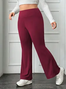【Plus Size】 Basic Solid Fabric High Waist Flare Leg Bootcut Pants, Casual Comfy Flared Bell Bottom Trousers, Women's Bottoms for Fall & Winter, Fit