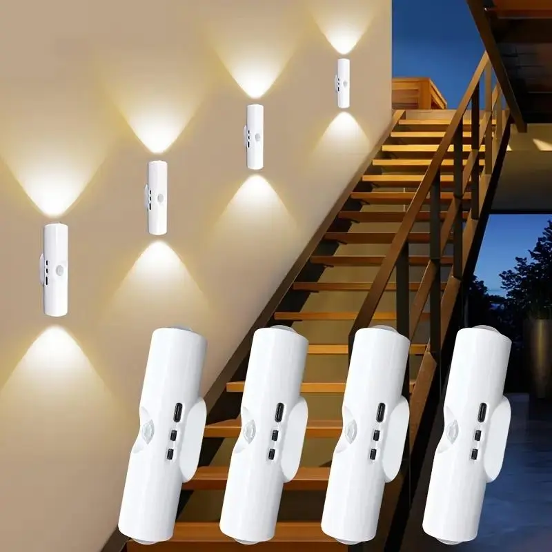 4PCS RGB Adjustable Smart Motion Sensor Wall Light - USB-C Rechargeable, Dimmable, 3 Color Temperatures, 360° Adjustable, Magnetic Mount for Closet Lighting, Living Room, Bedroom