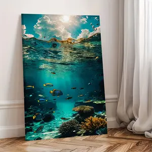 2D flat painting, 2D flat painting, 1 piece of 2D art, stunning canvas artwork, underwater paradise, canvas oil painting, poster, living room, dining room, garage, workplace, bar, yard, decorative art, solid wood frame, 16X 24inch , 24X 36inch
