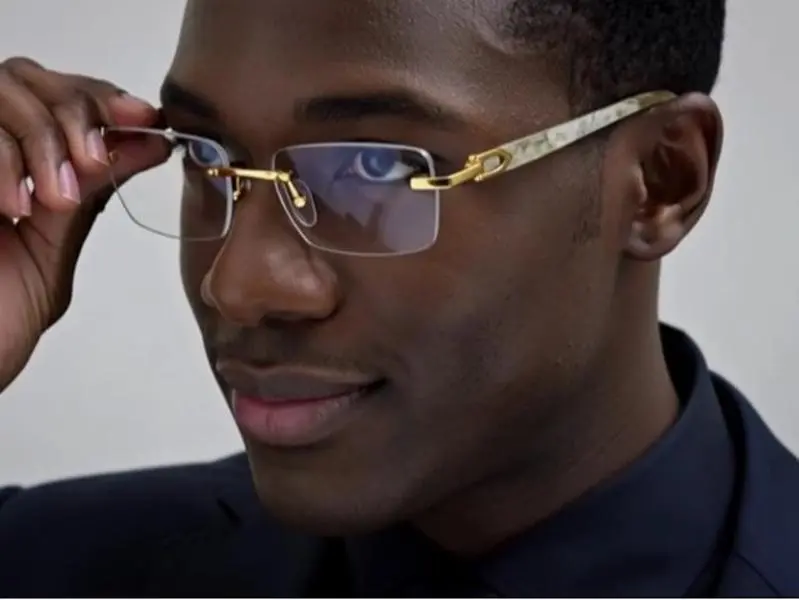 Hip Hop Rimless Wood Gold Frame Retro Vintage Hip Hop Mens Clear Lens Glasses