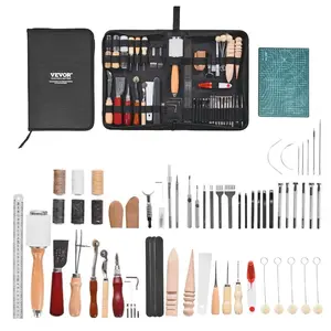 VEVOR Leather Working Tools Kit, 59 PCS Leather Craft Tools with Portable Canvas Storage Bag, Engraving Punching Sewing Stamping Sanding Tools, Ideal for Beginners DIY Enthusiasts and Professionals