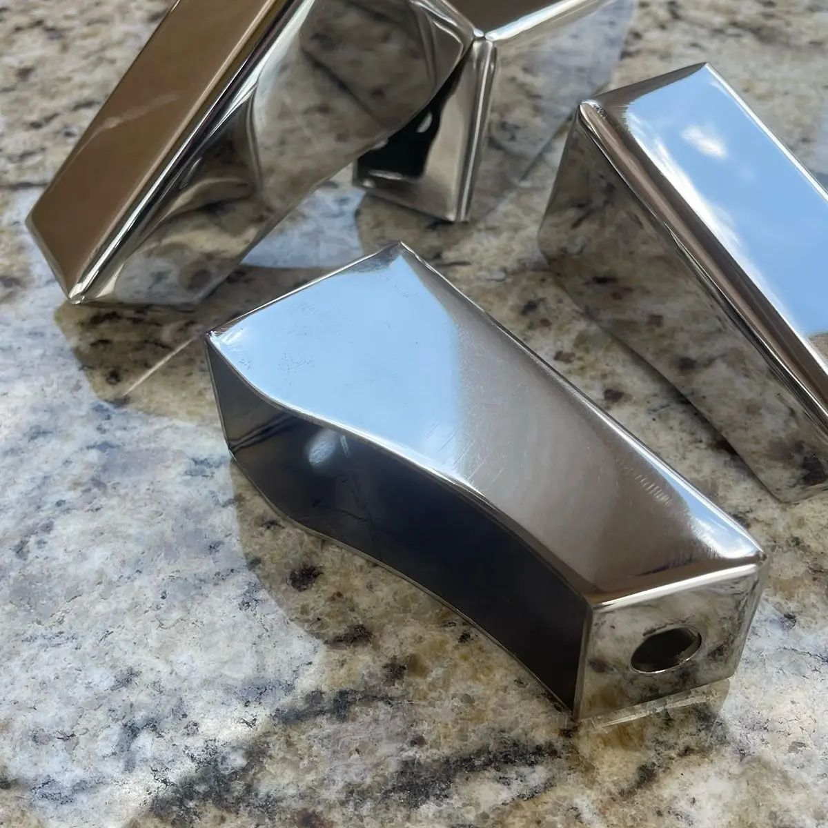 Watermelon Mirror Angled Brackets Polished Stainless Steel Watermelon Mirror Angled Brackets Polished Stainless Steel