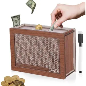Cash Vault Wooden Savings Box, 2026 New Savings Challenge Box, Wooden Money Saving Box Money Box with Counter, Money Saver with Money 10000 Savings Target and Numbers