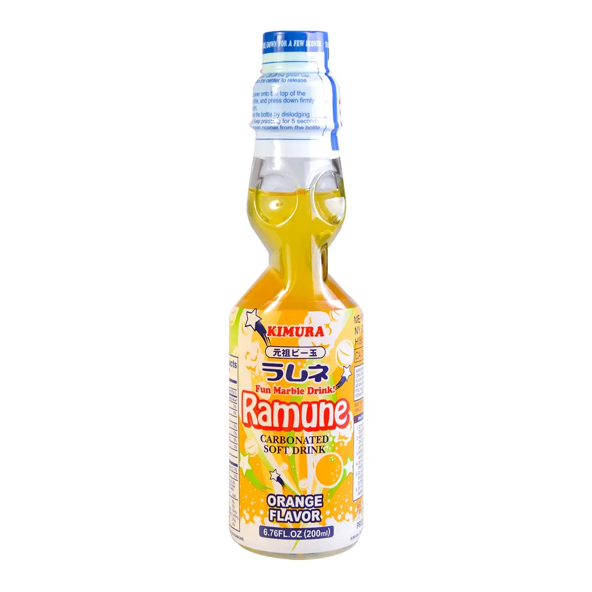 KIMURA DRINK Ramune Soda Orange Flavor - Original Japanese Marble Soda, 200ml