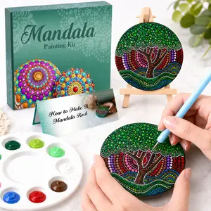Mindful Mandala Dot Art DIY Craft Kit - Wooden Tools, Stencils, Acrylic Paint, Art Drawing Supplies, Stress Relief Painting Set for Beginners, Ideal Creative Gift for Mom