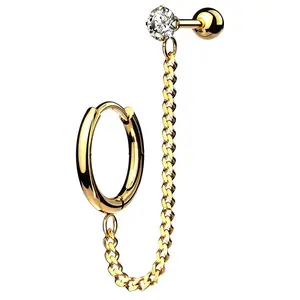 Gold PVD Linked Hinged Hoop Ring & CZ Cartilage Barbell