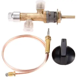 Low  LPG  Gas Fireplace Fire Pit Flame Failure Safety Control Valve Kit, with Thermocouple Knob  with 5/8''-18UNF Flare Inlet & Outlet Replacement for Gas Grill Heater Fire Pit