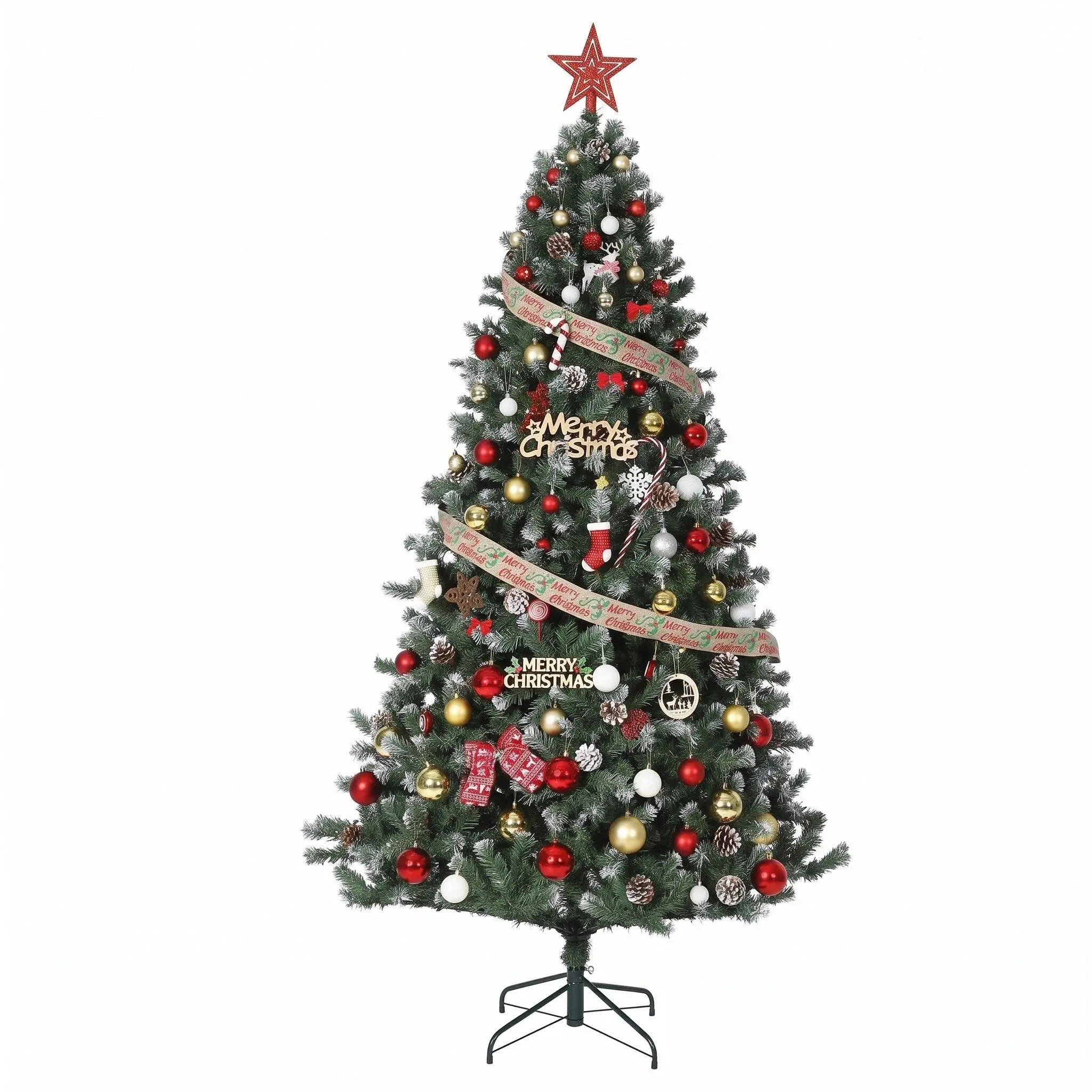 7.5ft Pre-Lit Snow Flocked Artificial Christmas Tree with Pine Cones - Full Green & White Holiday Decor - 1346 PVC Hints - Hinged Divisions - Metal Stand - Easy Assembly - Perfect for Home, Office