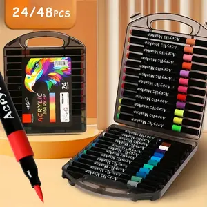 24/48 Soft Tip Acrylic Markers, Perfect for Scrapbooking, Paper, Stone, Ceramic, Glass, Wood, Fabric, Canvas Cups, Handmade Crafts, Marker Pen Set